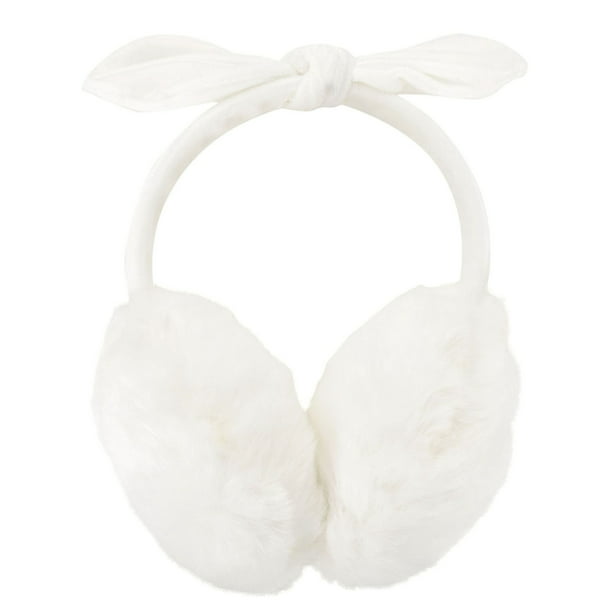 White Simplicity Womens Faux Fur Fleece Winter Earmuffs Ear Warmers Fleece Bow